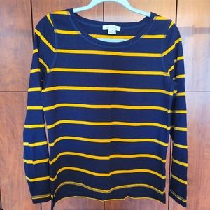 Liz Claiborne navy blue and mustard striped shirt size Small